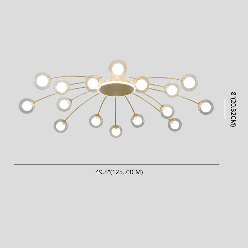 Glasschatten -LED -Semi -Flush -Halterung im modernen kreativen Stil Sputnik Metall Deckenleuchte in Gold