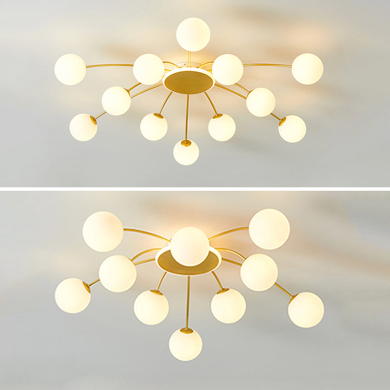 Glass Shade LED Semi Flush Mount in Modern Creative Style Sputnik Metal Ceiling Light in Gold