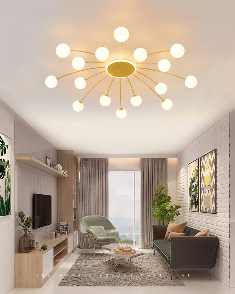 Glass Shade LED Semi Flush Mount in Modern Creative Style Sputnik Metal Ceiling Light in Gold