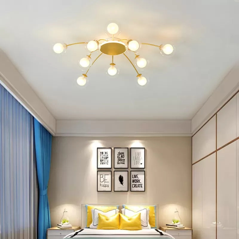 Glazen schaduw LED Semi Flush Mount in moderne creatieve stijl Sputnik metalen plafondlicht in goud