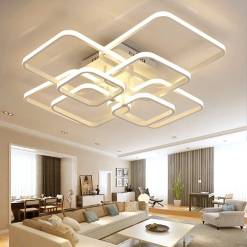 Simplicité moderne LED Semi Flush Mount Radial Metal Plafond Disponte avec une teinte acrylique carrée