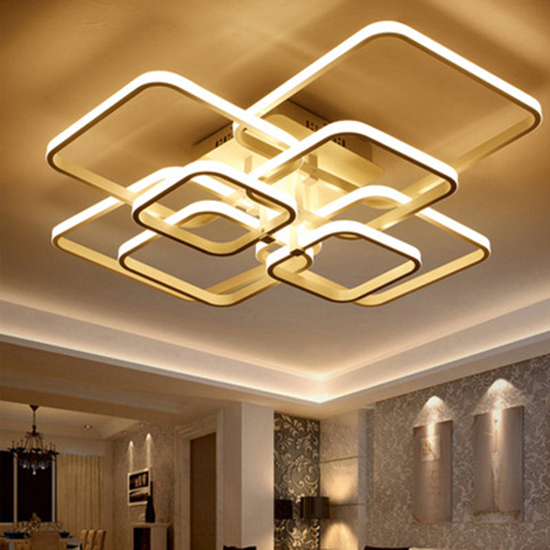 Simplicité moderne LED Semi Flush Mount Radial Metal Plafond Disponte avec une teinte acrylique carrée