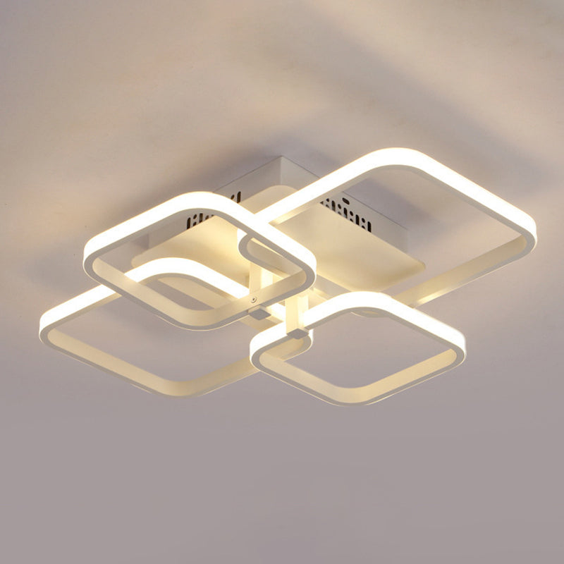 Modern Simplicity LED Semi Flush Mount Radial Metal Ceiling Fixture with Square Acrylic Shade