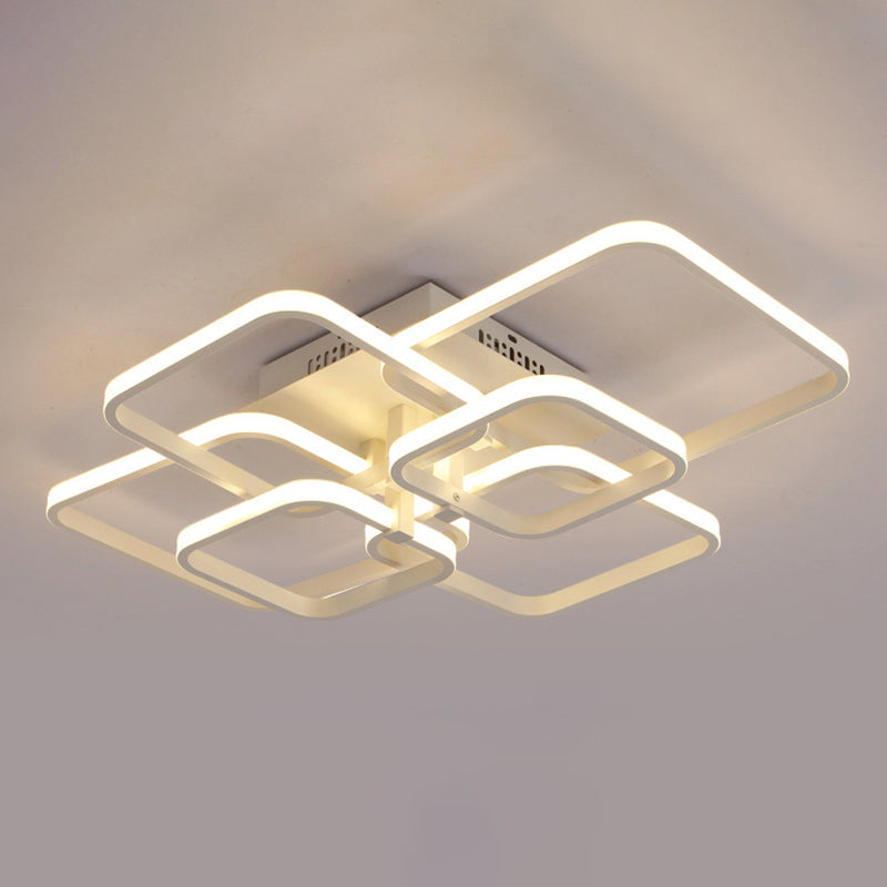 Simplicité moderne LED Semi Flush Mount Radial Metal Plafond Disponte avec une teinte acrylique carrée