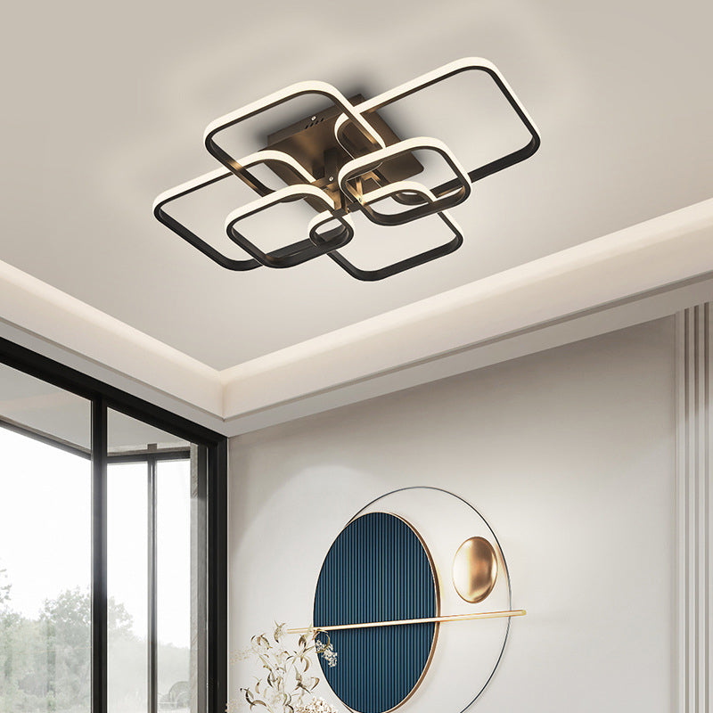 Modern Simplicity LED Semi Flush Mount Radial Metal Ceiling Fixture with Square Acrylic Shade