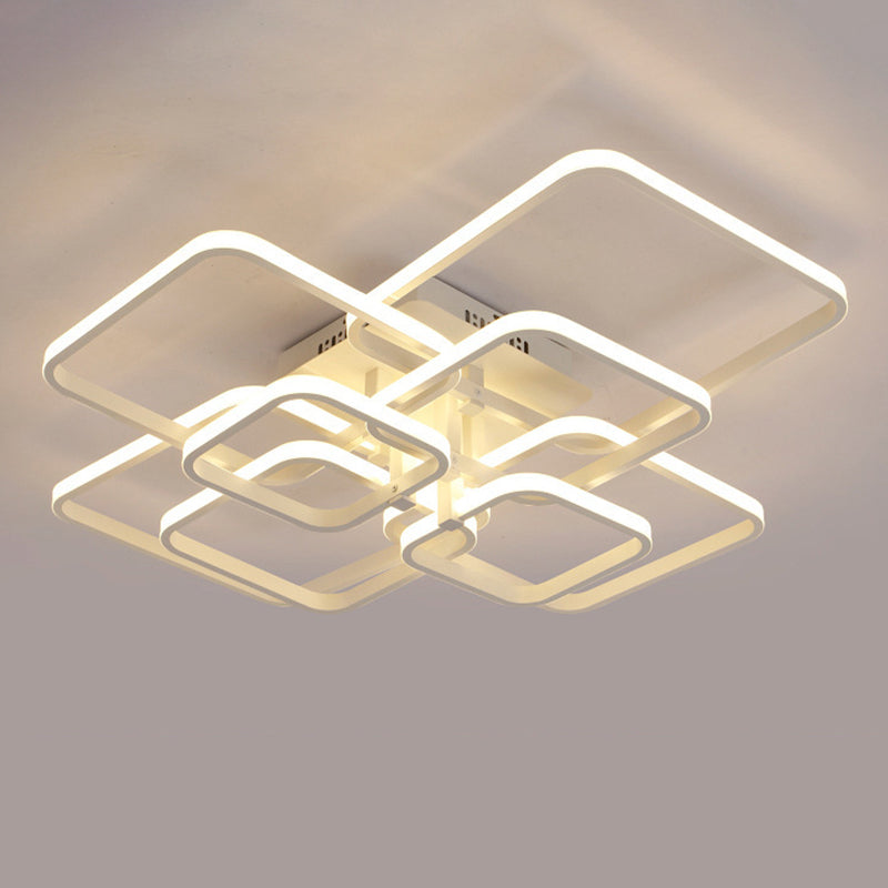 Modern Simplicity LED Semi Flush Mount Radial Metal Ceiling Fixture with Square Acrylic Shade