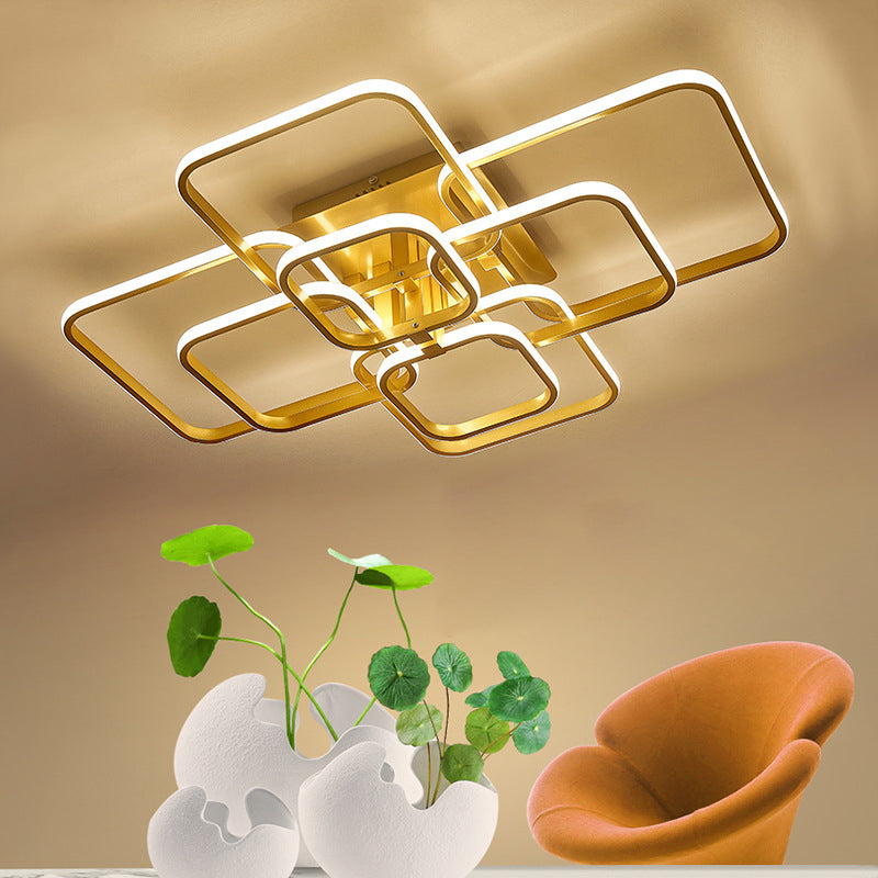 Modern Simplicity LED Semi Flush Mount Radial Metal Ceiling Fixture with Square Acrylic Shade