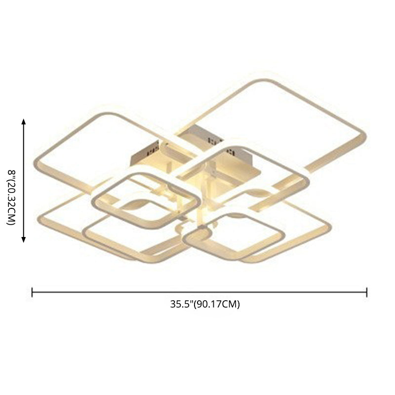 Simplicité moderne LED Semi Flush Mount Radial Metal Plafond Disponte avec une teinte acrylique carrée