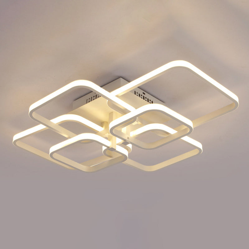 Modern Simplicity LED Semi Flush Mount Radial Metal Ceiling Fixture with Square Acrylic Shade