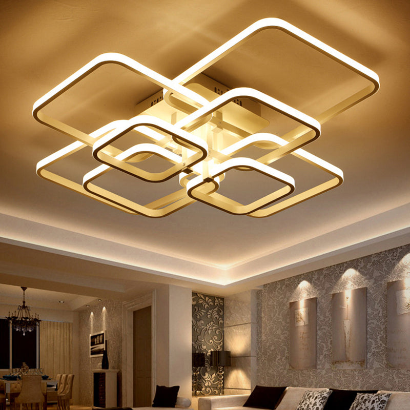 Modern Simplicity LED Semi Flush Mount Radial Metal Ceiling Fixture with Square Acrylic Shade