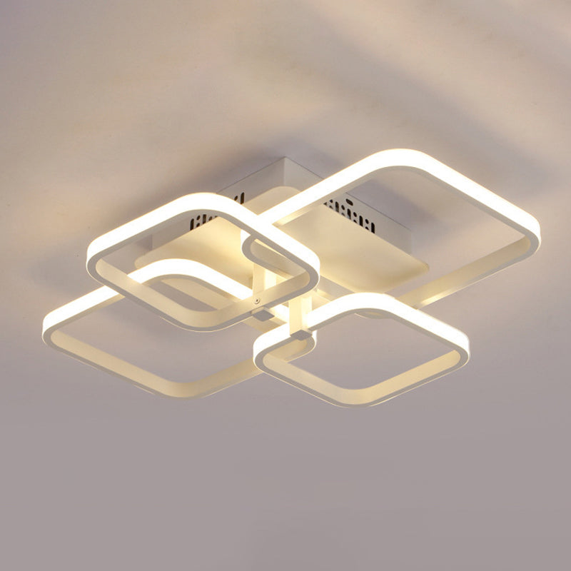 Modern Simplicity LED Semi Flush Mount Radial Metal Ceiling Fixture with Square Acrylic Shade