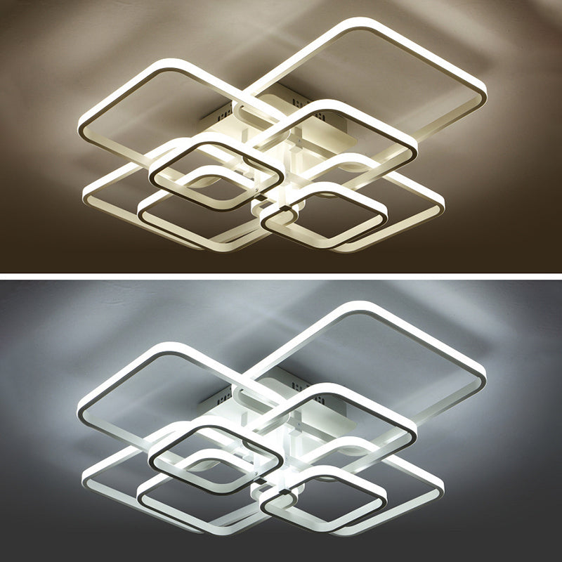 Modern Simplicity LED Semi Flush Mount Radial Metal Ceiling Fixture with Square Acrylic Shade