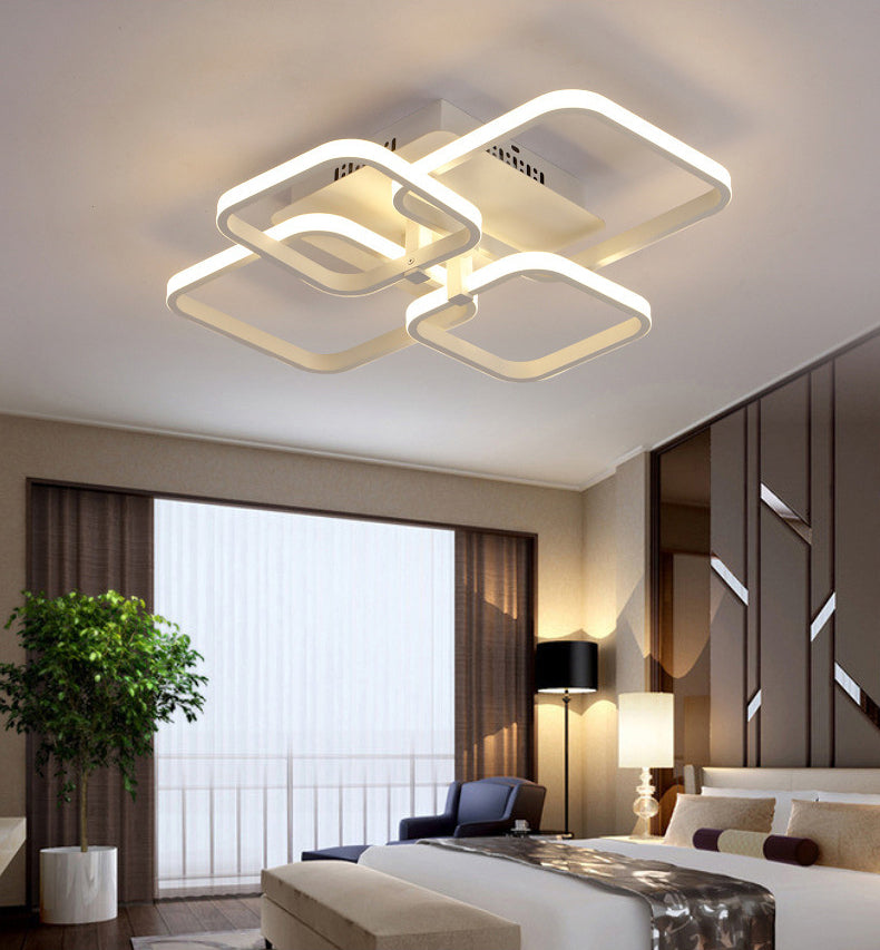 Simplicité moderne LED Semi Flush Mount Radial Metal Plafond Disponte avec une teinte acrylique carrée