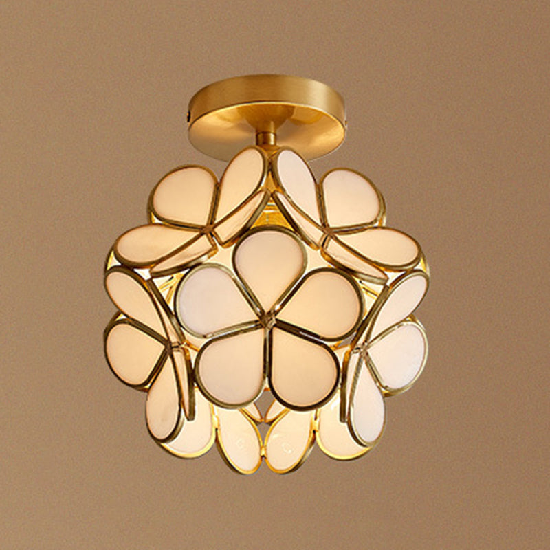 Traditional Flower-shaded Flush Mount Lighting Fixtures Glass Semi Flush Light