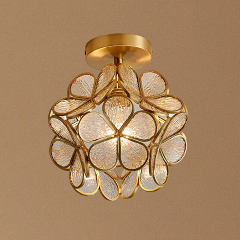 Traditional Flower-shaded Flush Mount Lighting Fixtures Glass Semi Flush Light