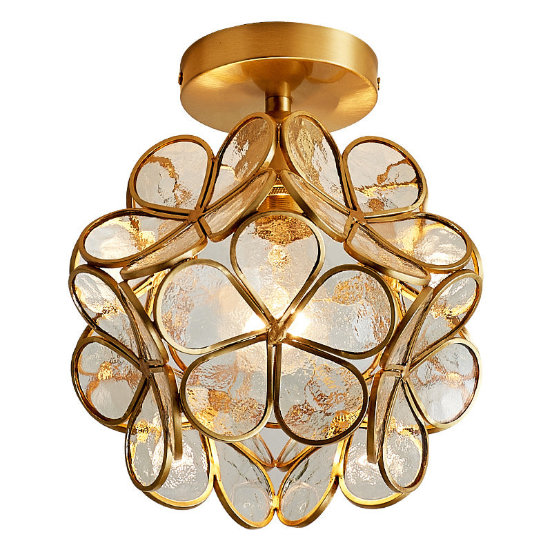 Traditional Flower-shaded Flush Mount Lighting Fixtures Glass Semi Flush Light