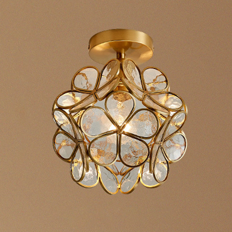 Traditional Flower-shaded Flush Mount Lighting Fixtures Glass Semi Flush Light