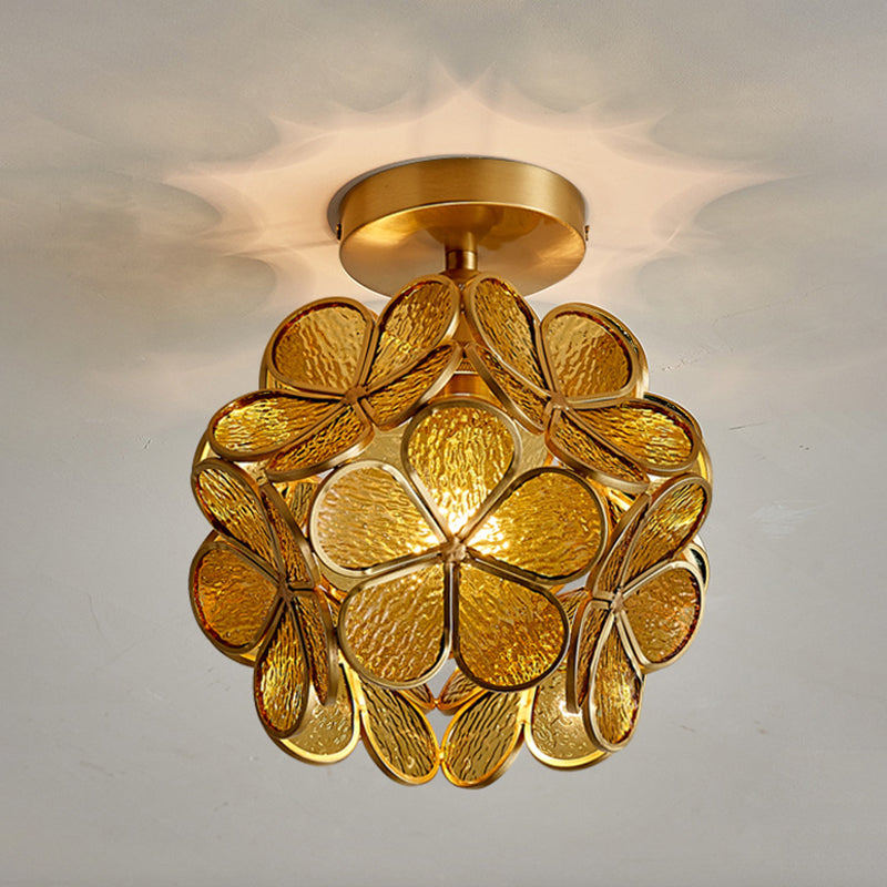 Traditional Flower-shaded Flush Mount Lighting Fixtures Glass Semi Flush Light