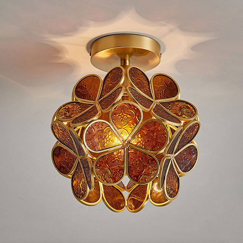 Traditional Flower-shaded Flush Mount Lighting Fixtures Glass Semi Flush Light