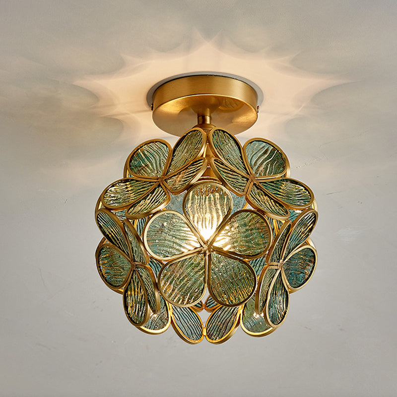 Traditional Flower-shaded Flush Mount Lighting Fixtures Glass Semi Flush Light