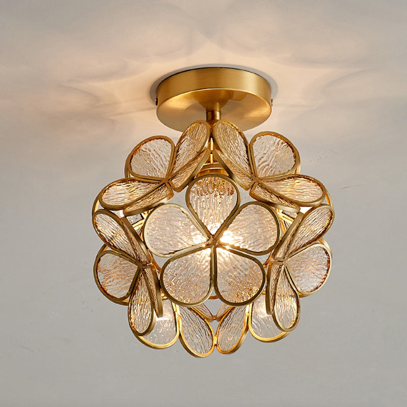 Traditional Flower-shaded Flush Mount Lighting Fixtures Glass Semi Flush Light