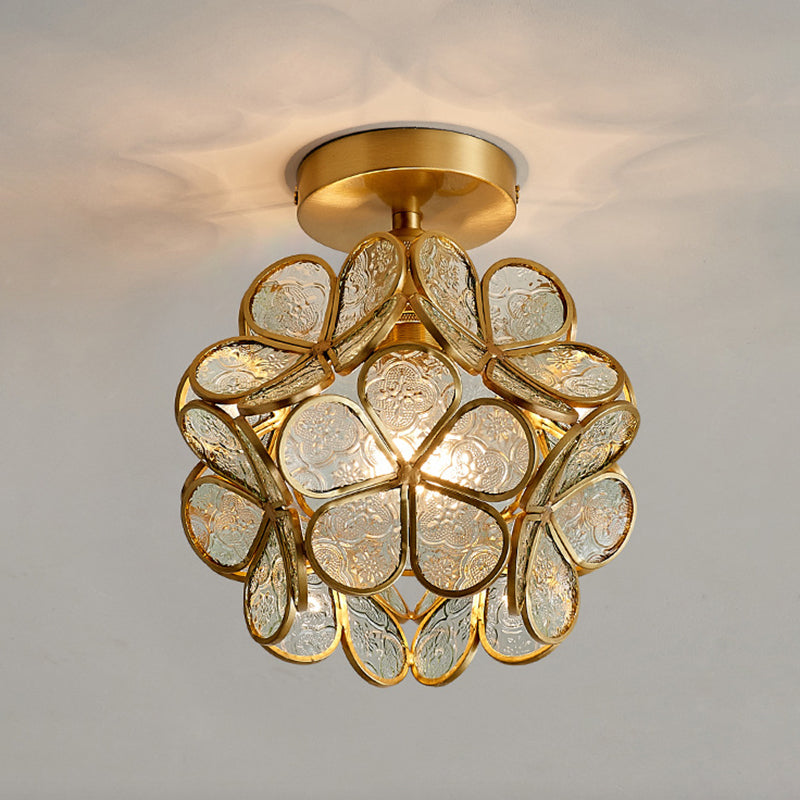 Traditional Flower-shaded Flush Mount Lighting Fixtures Glass Semi Flush Light