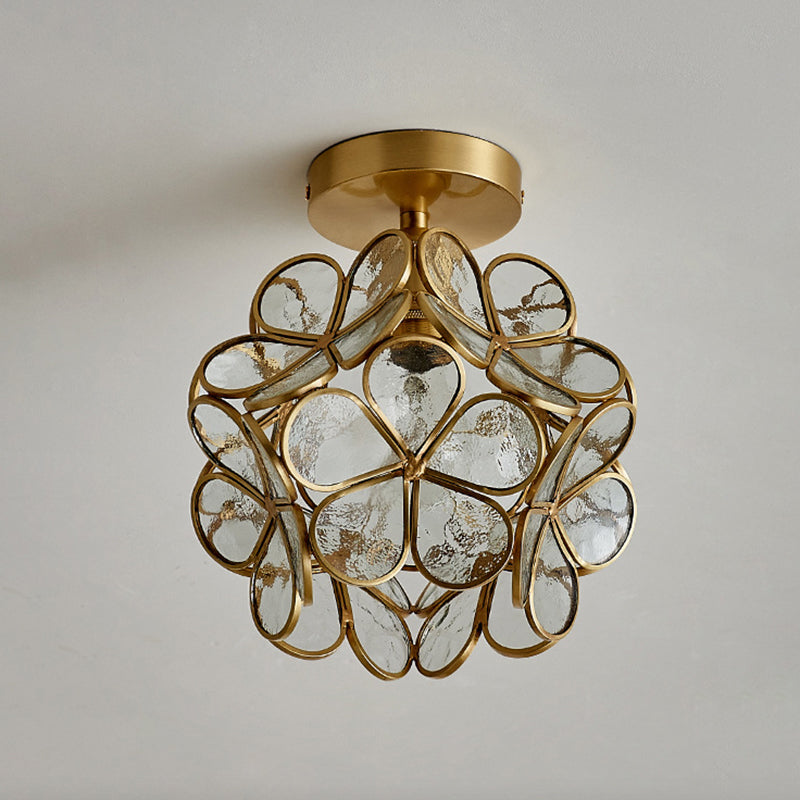 Traditional Flower-shaded Flush Mount Lighting Fixtures Glass Semi Flush Light