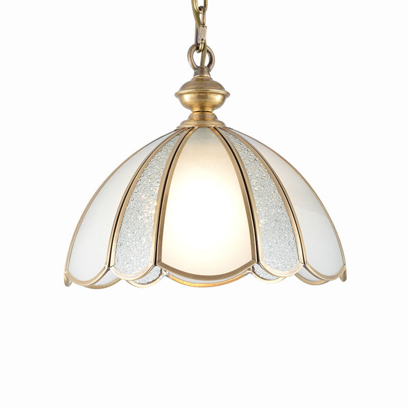 1 Bulb Ceiling Pendant Light Colonialism Kitchen Hanging Lamp with Scallop White Glass Shade