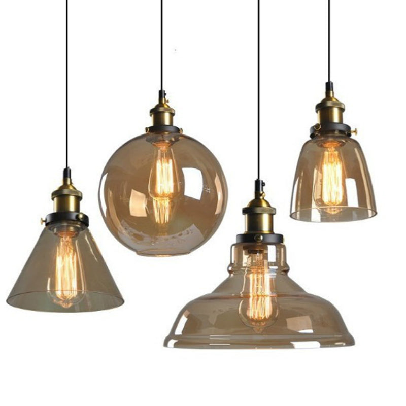 1 Light Hanging Light Fixtures Industrial Style Glass Ceiling Light for Restaurant