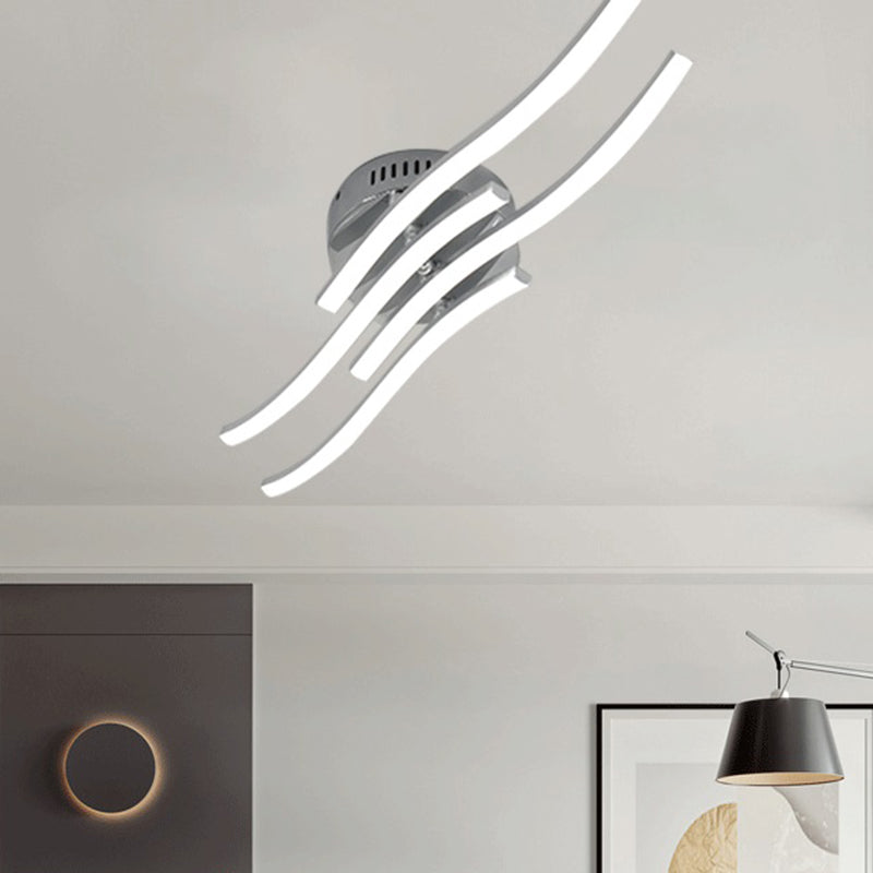 Waves Semi Mount Lighting Minimalist Aluminum Living Room LED Semi Flush Light in Chrome