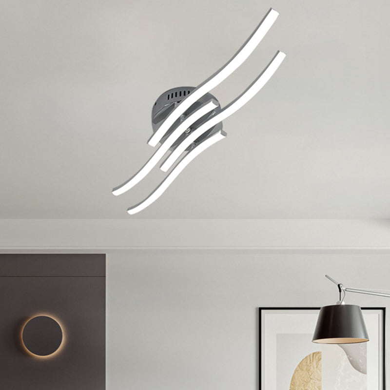 Golven semi mount verlichting minimalistisch aluminium woonkamer led semi -flush licht in chroom