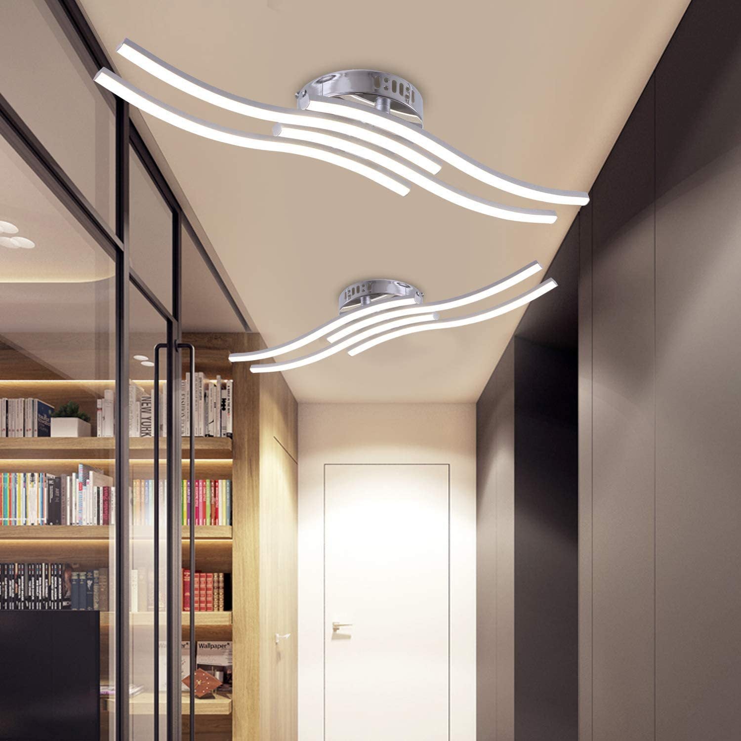 Gebogene Aluminium halb Flush -Leuchte Moderne LED Chrom Halbblöde Deckenleuchte