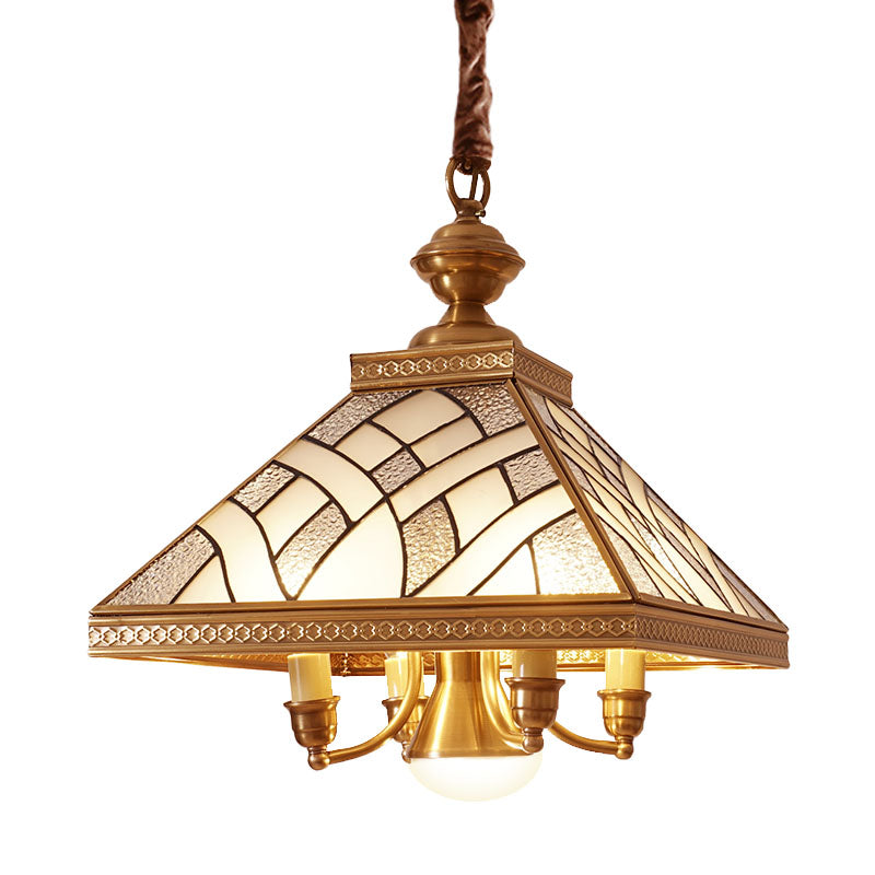 Frosted Glass Brass Kroonluchter Pyramid 5 Lichten kolonialisme Lighting Pendant voor eettafel