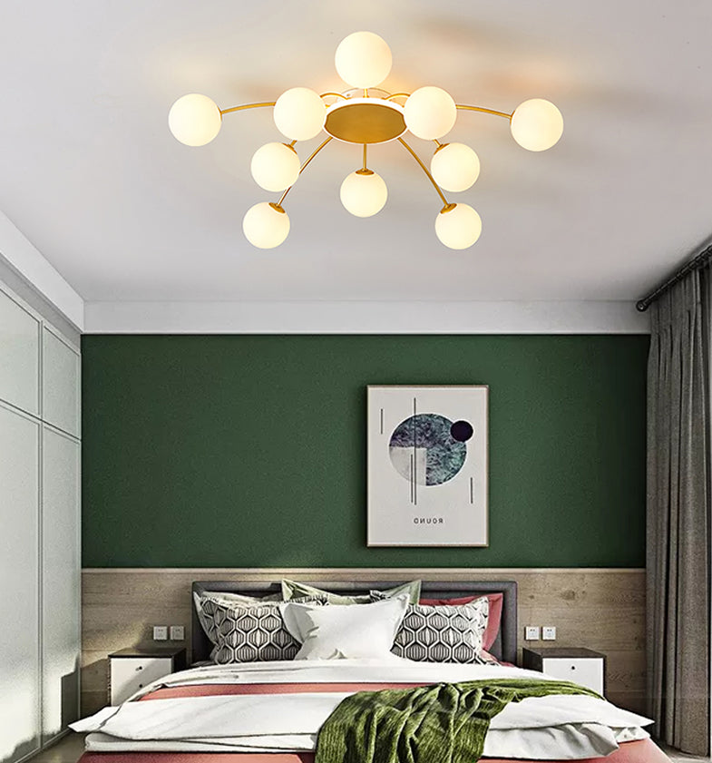 Glazen schaduw LED Semi Flush Mount in moderne creatieve stijl Sputnik metalen plafondlicht in goud