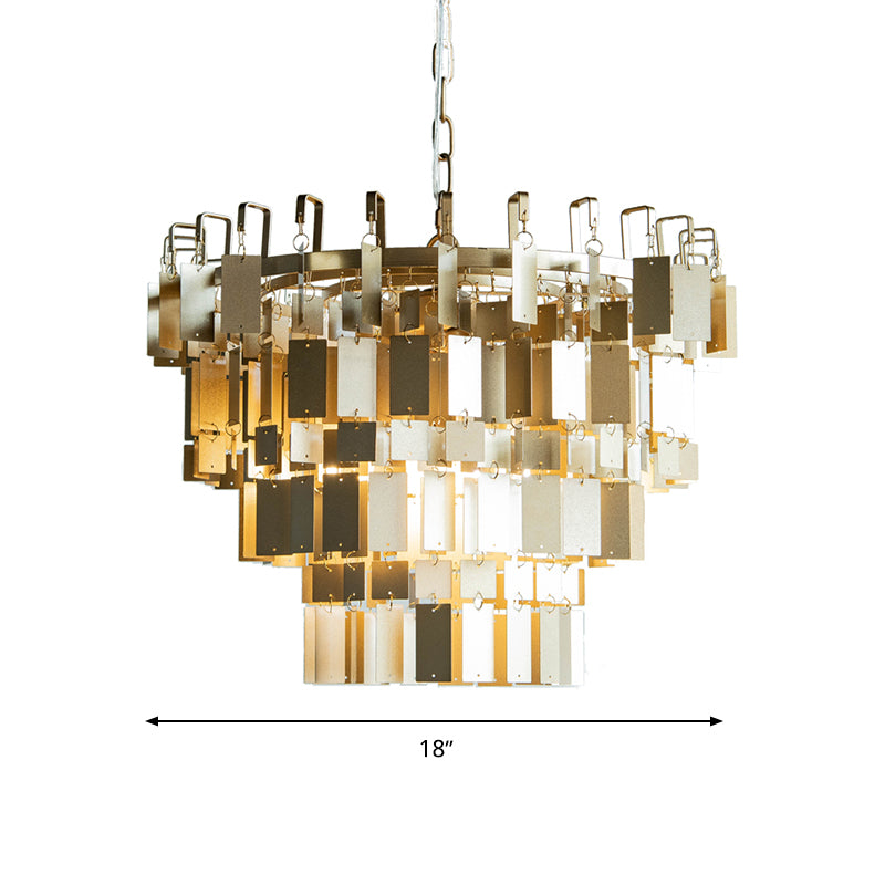 Brass 4 Heads Chandelier Lighting Colonialism Metal Tiered Hanging Light Kit for Living Room