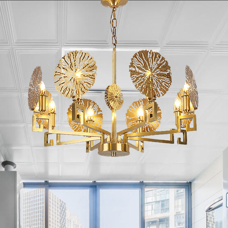 Metal Gold Chandelier Light Fixture Lotus 6/8/10 Lights Colonialism Down Lighting Pendant