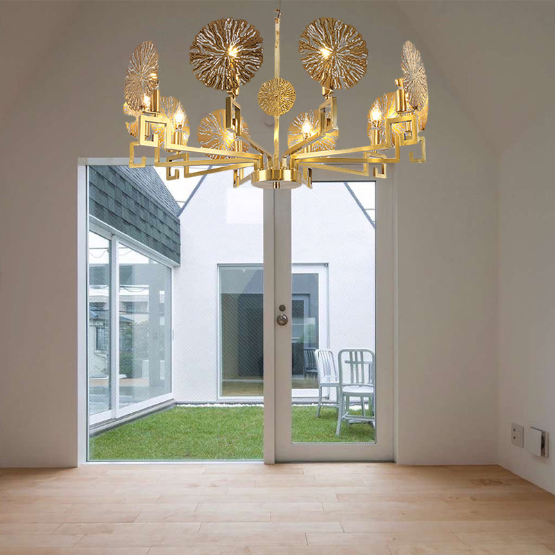 Metal Gold Chandelier Light Fixture Lotus 6/8/10 Lights Colonialism Down Lighting Pendant