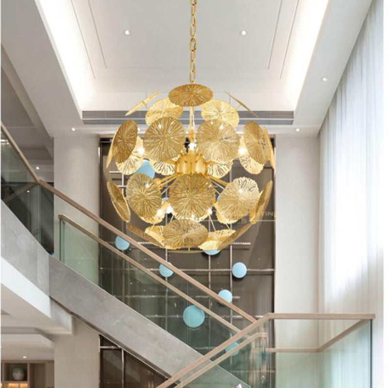 12/20 Bulbs Metal Chandelier Lamp Colonial Gold Spherical Living Room Hanging Ceiling Light