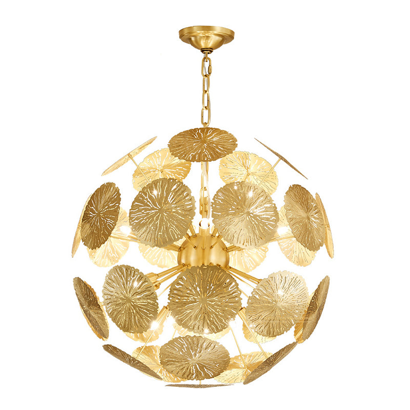 12/20 Bulbs Metal Chandelier Lamp Colonial Gold Spherical Living Room Hanging Ceiling Light