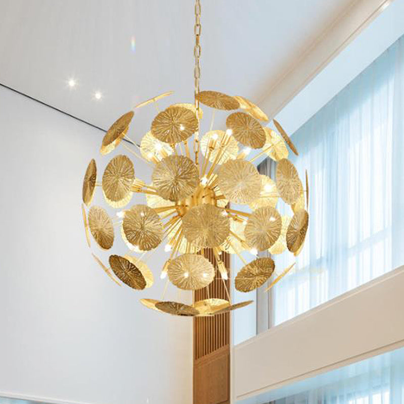 12/20 Bulbs Metal Chandelier Lamp Colonial Gold Spherical Living Room Hanging Ceiling Light