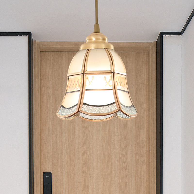 Ciotola di vetro smerigliata/fiore/ampio bagliore kit lampada sospesa tradizionale 1 sala da pranzo leggera luce a sospensione in ottone