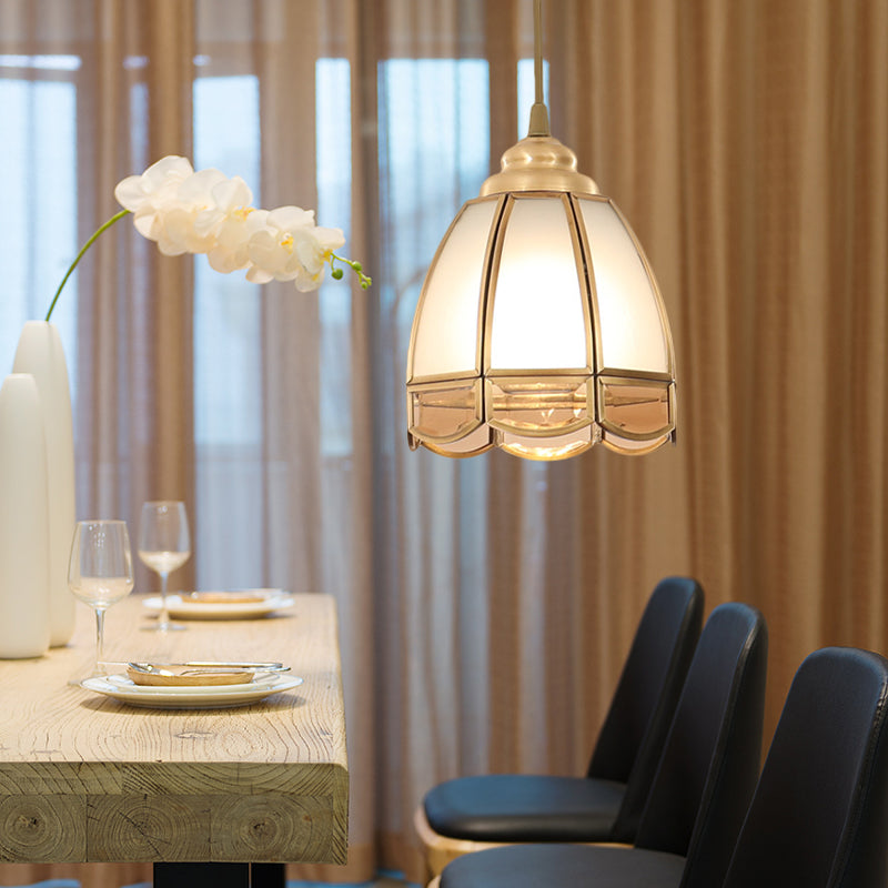 Ciotola di vetro smerigliata/fiore/ampio bagliore kit lampada sospesa tradizionale 1 sala da pranzo leggera luce a sospensione in ottone