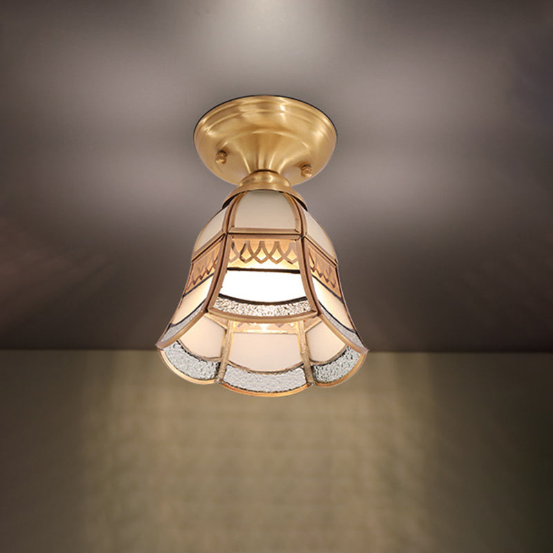 Lampada da incasso a soffitto affusolata in ottone, stile coloniale, a 1 luce, da 5"/6,5", per soggiorno, in vetro smerigliato