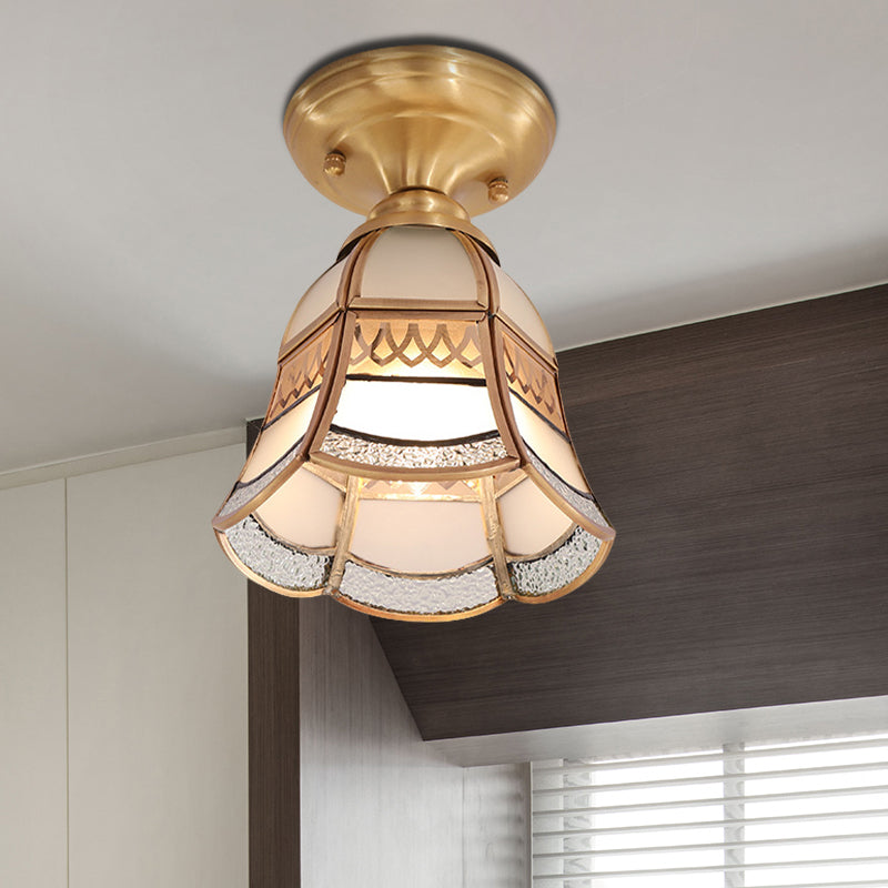 Lampada da incasso a soffitto affusolata in ottone, stile coloniale, a 1 luce, da 5"/6,5", per soggiorno, in vetro smerigliato