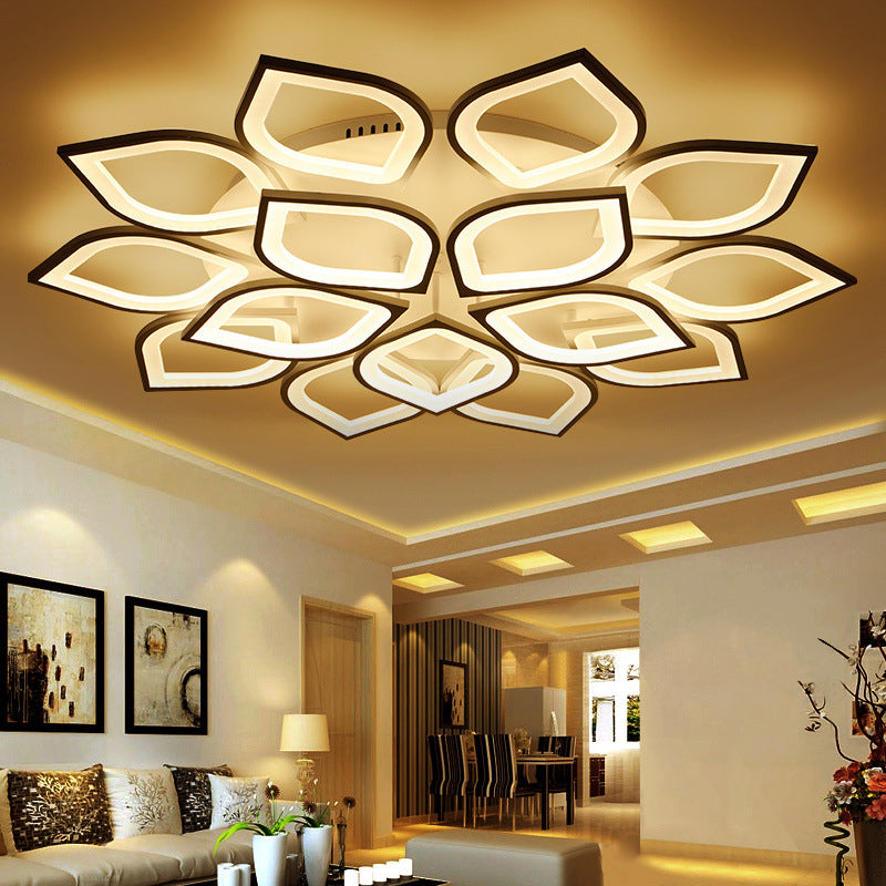 Witte floriated led semi -flush mount in modern eenvoud metalen plafondlicht met acryl schaduw