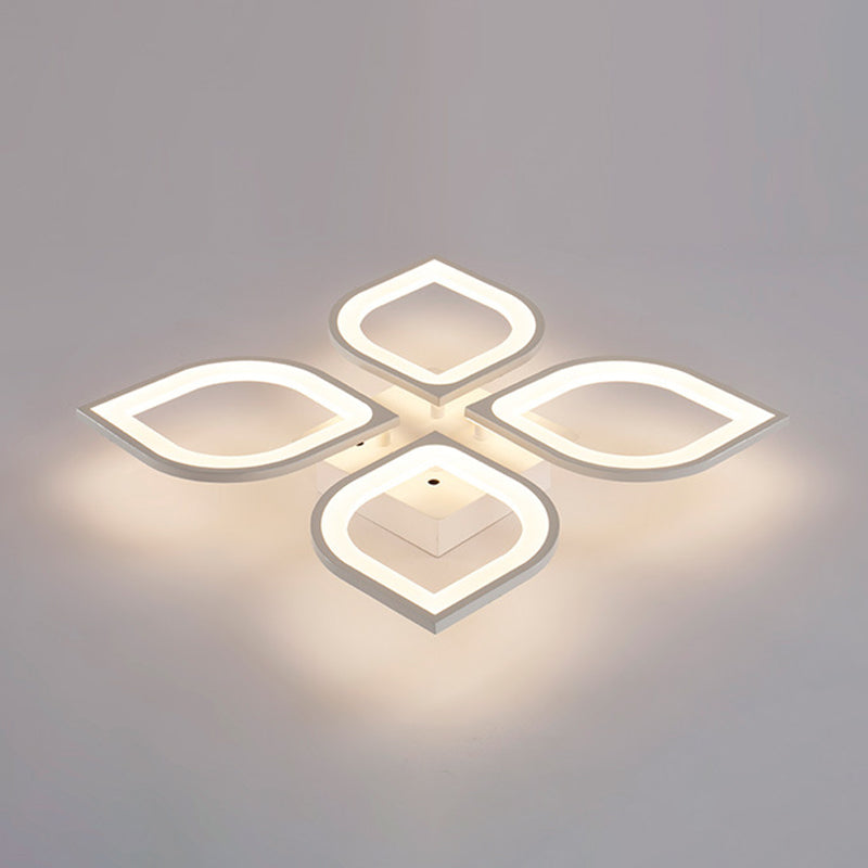 Witte floriated led semi -flush mount in modern eenvoud metalen plafondlicht met acryl schaduw