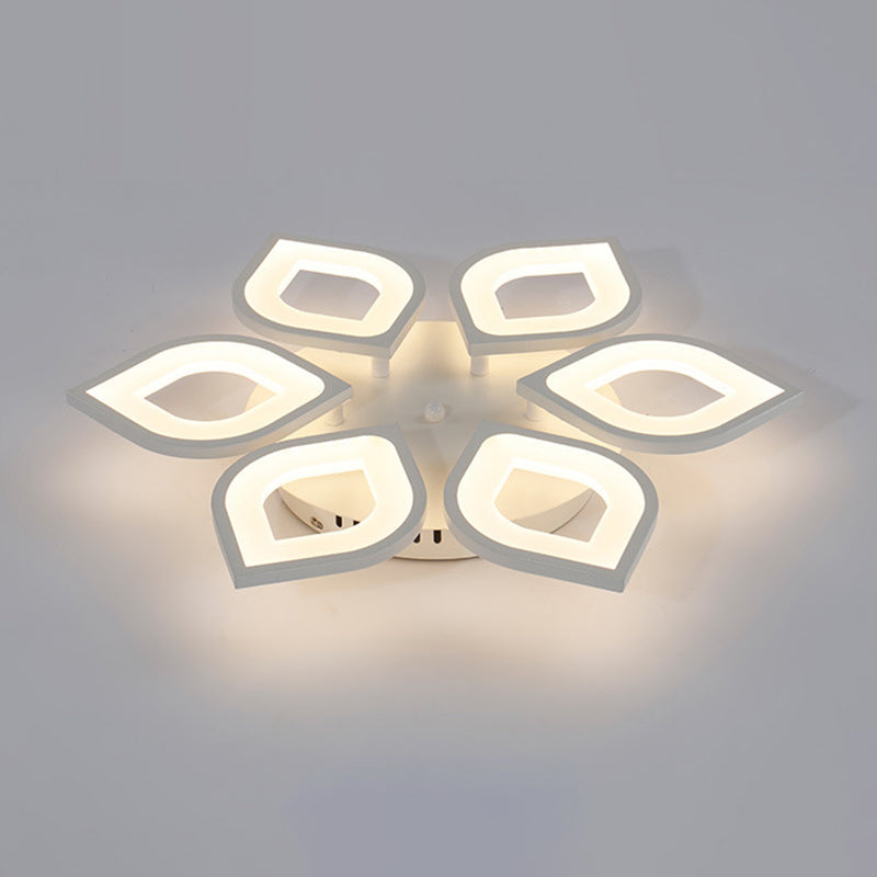 Witte floriated led semi -flush mount in modern eenvoud metalen plafondlicht met acryl schaduw