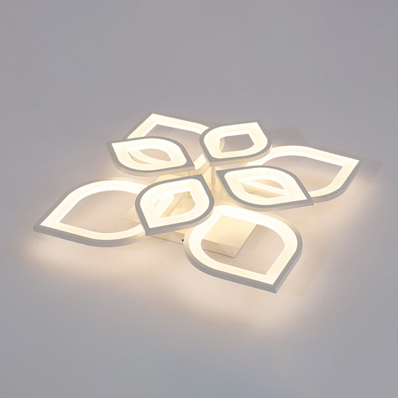 White Floriated LED Semi Flush Mount in Modern Simplicity Metal Ceiling Light with Acrylic Shade