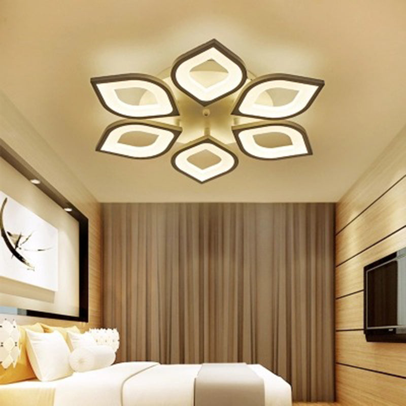 Witte floriated led semi -flush mount in modern eenvoud metalen plafondlicht met acryl schaduw