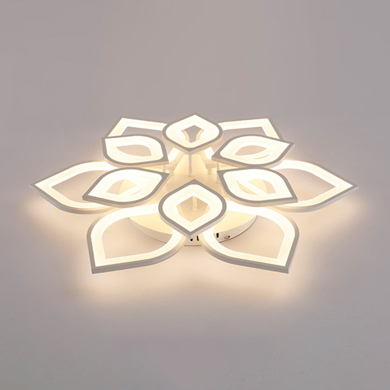 Witte floriated led semi -flush mount in modern eenvoud metalen plafondlicht met acryl schaduw